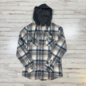 NWOT REVESS Men's Plaid Flannel Hooded Shirt Button Up Casual Long Sleeve Size S